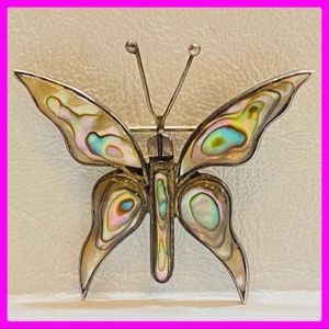 Gonzalez Sterling Silver Abalone Butterfly Brooch